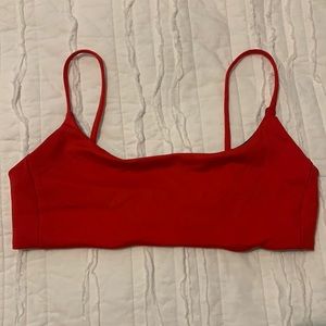 Left on Friday Pool Days top (Sweet Chili). Size M